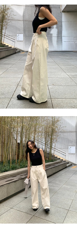 Willow Two Pintuck Cotton Wide Pants