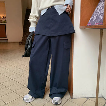 Tirn Wide Cargo Pants Layered Skirt Set