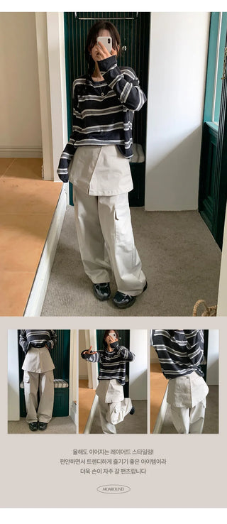 Tirn Wide Cargo Pants Layered Skirt Set
