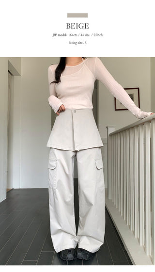 Tirn Wide Cargo Pants Layered Skirt Set