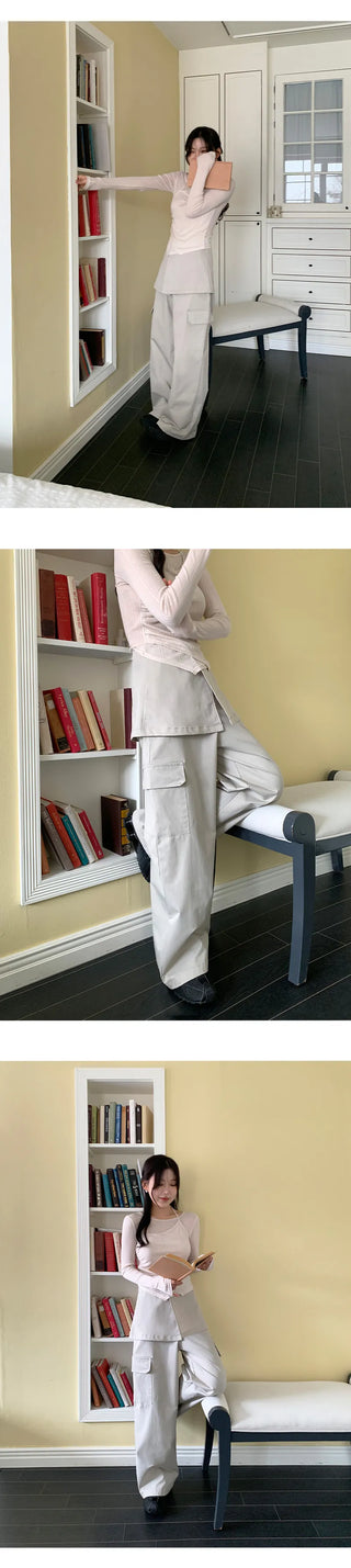 Tirn Wide Cargo Pants Layered Skirt Set