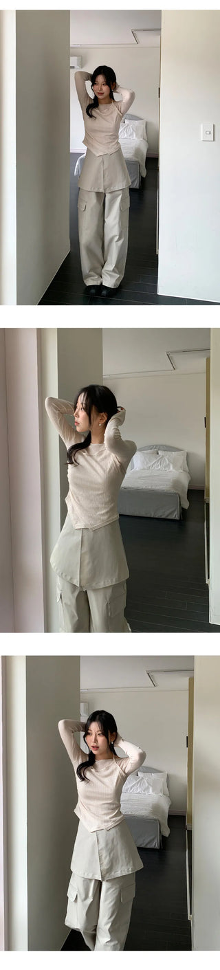 Tirn Wide Cargo Pants Layered Skirt Set