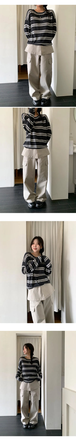 Tirn Wide Cargo Pants Layered Skirt Set