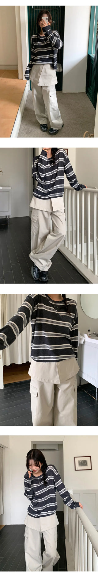Tirn Wide Cargo Pants Layered Skirt Set