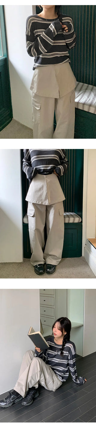 Tirn Wide Cargo Pants Layered Skirt Set