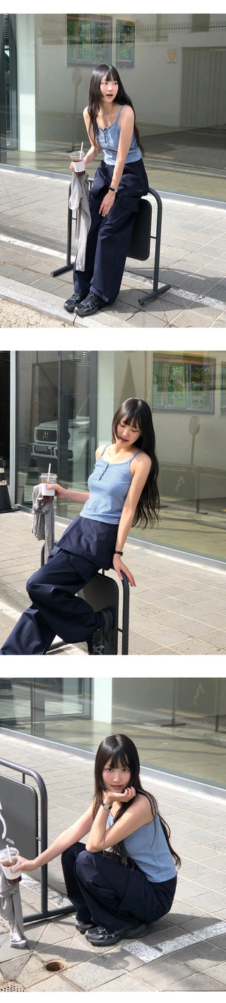 Tirn Wide Cargo Pants Layered Skirt Set