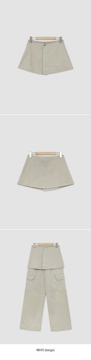 Tirn Wide Cargo Pants Layered Skirt Set