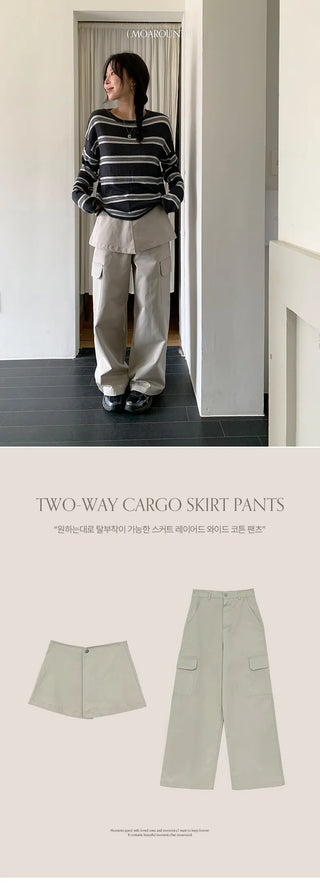 Tirn Wide Cargo Pants Layered Skirt Set