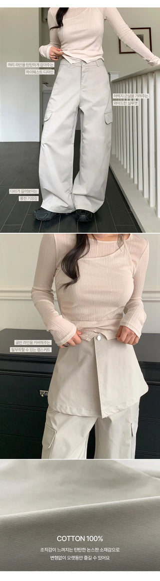 Tirn Wide Cargo Pants Layered Skirt Set