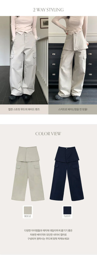 Tirn Wide Cargo Pants Layered Skirt Set