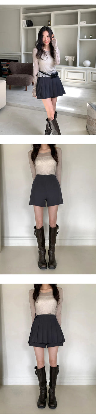 Persi Layered Pleated Skirt and Shorts Set