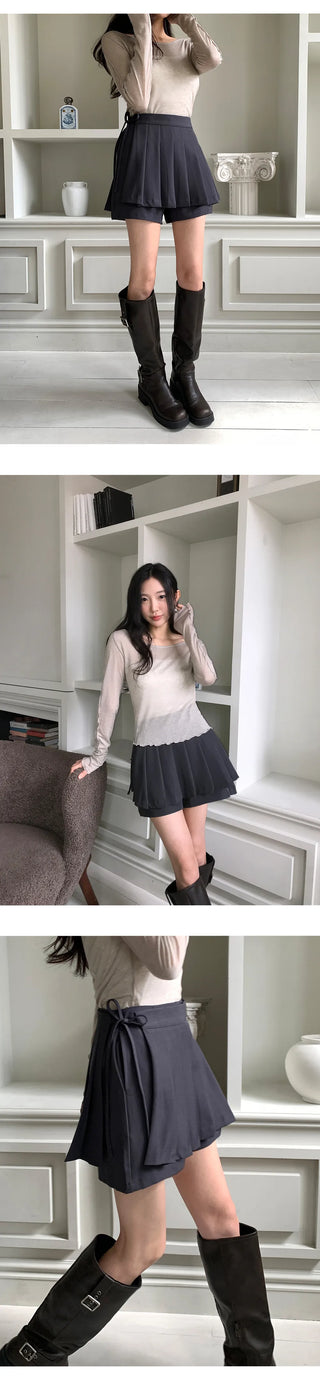 Persi Layered Pleated Skirt and Shorts Set