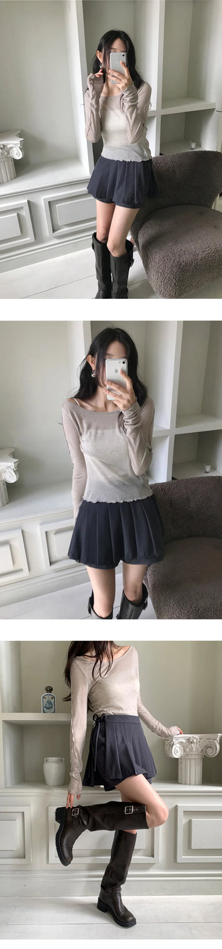Persi Layered Pleated Skirt and Shorts Set