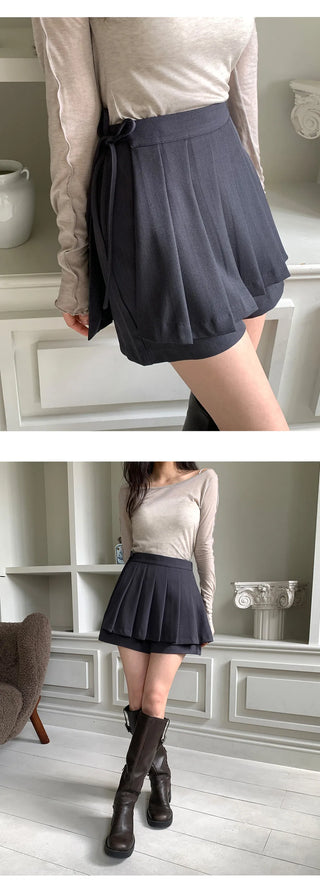 Persi Layered Pleated Skirt and Shorts Set