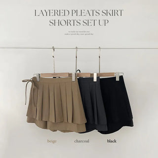 Persi Layered Pleated Skirt and Shorts Set