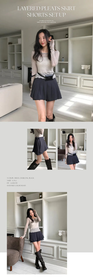 Persi Layered Pleated Skirt and Shorts Set