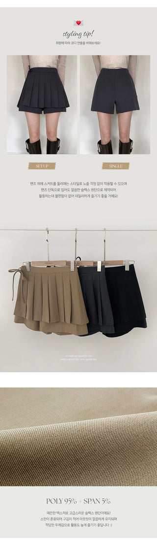 Persi Layered Pleated Skirt and Shorts Set