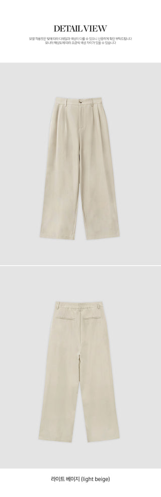 Teroen Two Pin Tuck Back Elastic Waist Wide Slacks