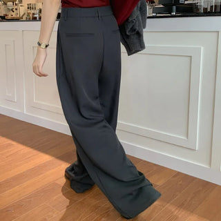 Teroen Two Pin Tuck Back Elastic Waist Wide Slacks