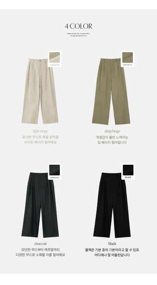 Teroen Two Pin Tuck Back Elastic Waist Wide Slacks