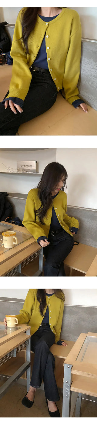 Meldor Wool Round Knit Long Sleeve Cardigan