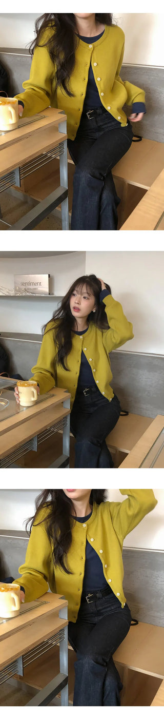 Meldor Wool Round Knit Long Sleeve Cardigan