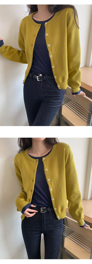 Meldor Wool Round Knit Long Sleeve Cardigan