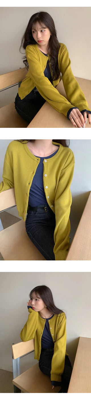 Meldor Wool Round Knit Long Sleeve Cardigan