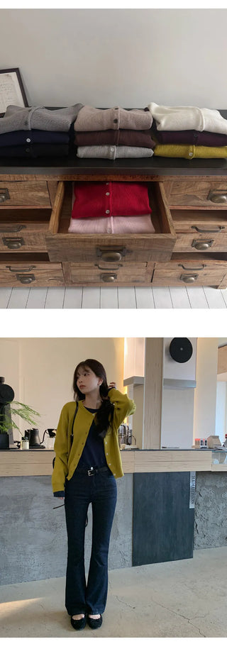 Meldor Wool Round Knit Long Sleeve Cardigan