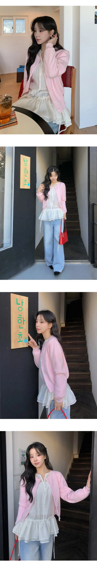 Meldor Wool Round Knit Long Sleeve Cardigan