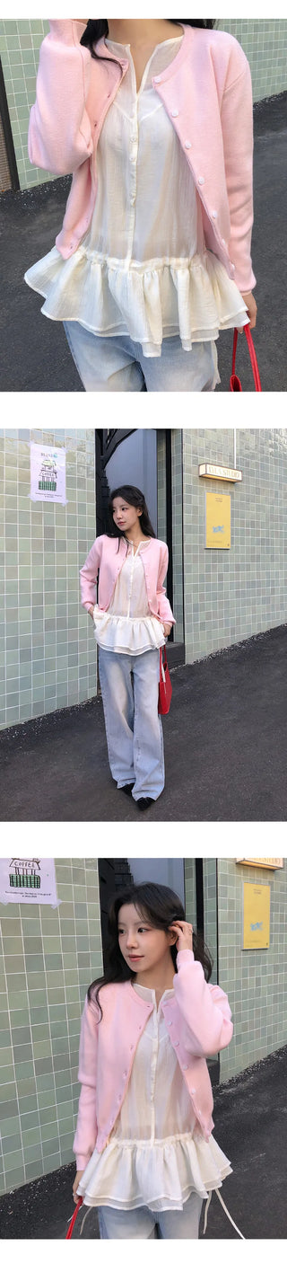 Meldor Wool Round Knit Long Sleeve Cardigan