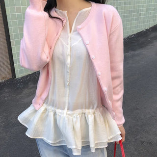 Meldor Wool Round Knit Long Sleeve Cardigan