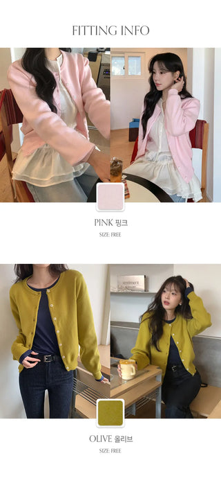 Meldor Wool Round Knit Long Sleeve Cardigan