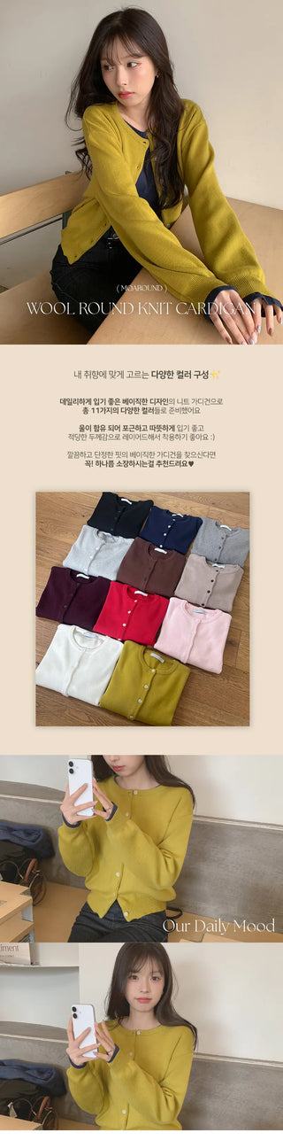 Meldor Wool Round Knit Long Sleeve Cardigan