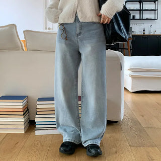 Tapel Brushed Semi Wide Washed Denim Pants
