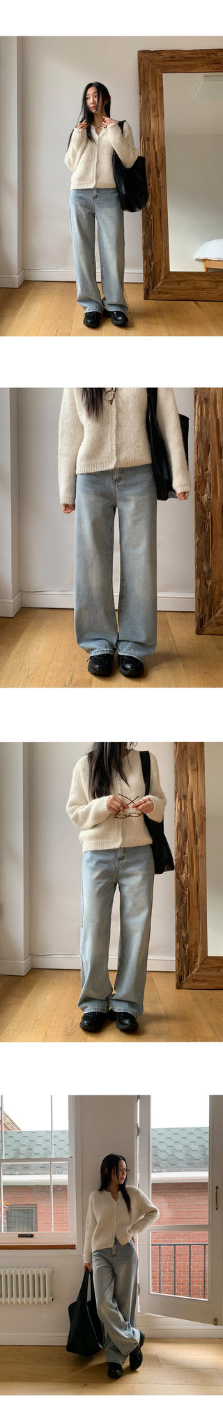 Tapel Brushed Semi Wide Washed Denim Pants