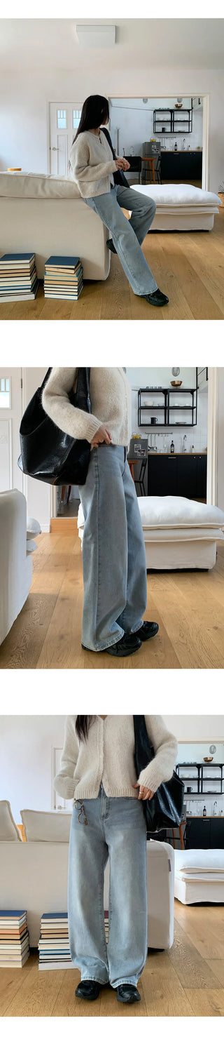 Tapel Brushed Semi Wide Washed Denim Pants
