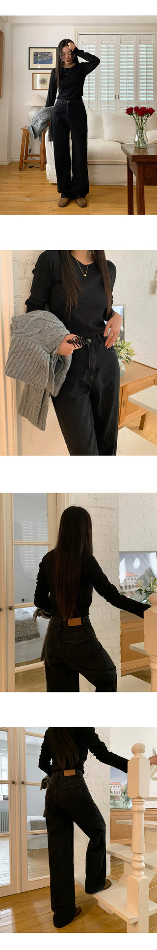 Tapel Brushed Semi Wide Washed Denim Pants
