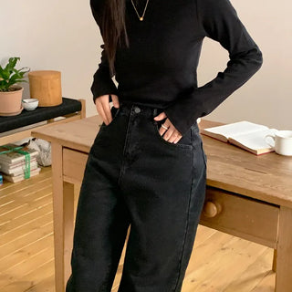 Tapel Brushed Semi Wide Washed Denim Pants
