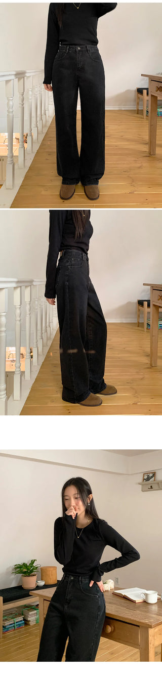 Tapel Brushed Semi Wide Washed Denim Pants