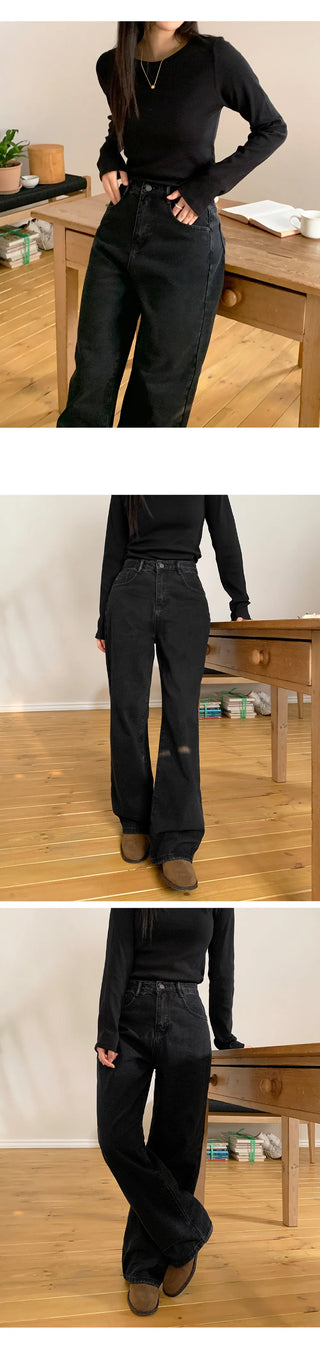 Tapel Brushed Semi Wide Washed Denim Pants