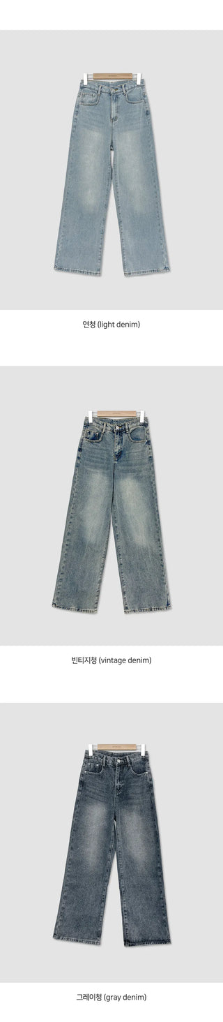 Tapel Brushed Semi Wide Washed Denim Pants