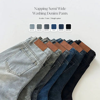 Tapel Brushed Semi Wide Washed Denim Pants