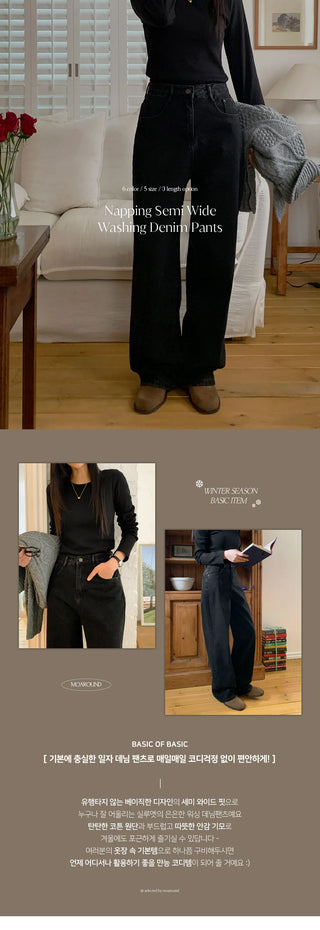 Tapel Brushed Semi Wide Washed Denim Pants