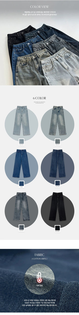 Tapel Brushed Semi Wide Washed Denim Pants