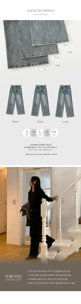 Tapel Brushed Semi Wide Washed Denim Pants