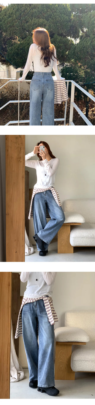 Milliz Hidden Elastic Waist Washed Spandex Wide Pants