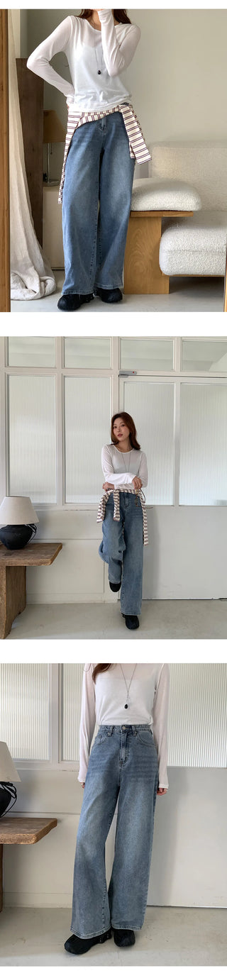 Milliz Hidden Elastic Waist Washed Spandex Wide Pants