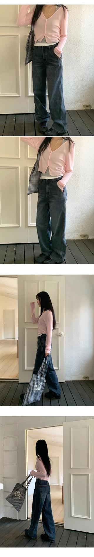 Britteen Hidden Elastic Waist Back Cut Washed Wide Pants