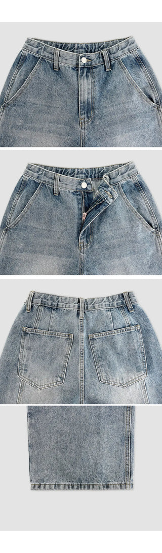 Britteen Hidden Elastic Waist Back Cut Washed Wide Pants